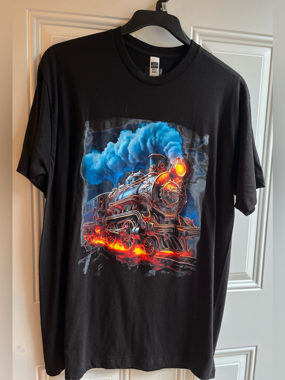Train silk screen size large 100% cotton T-shirt. NWOTG black short sleeve.